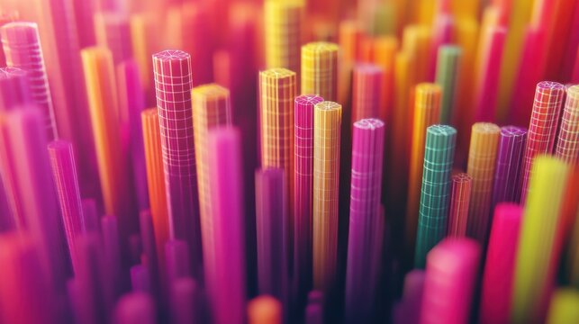 Dynamic bar charts emerge from geometric cube data visualization abstract environment colorful graph concept