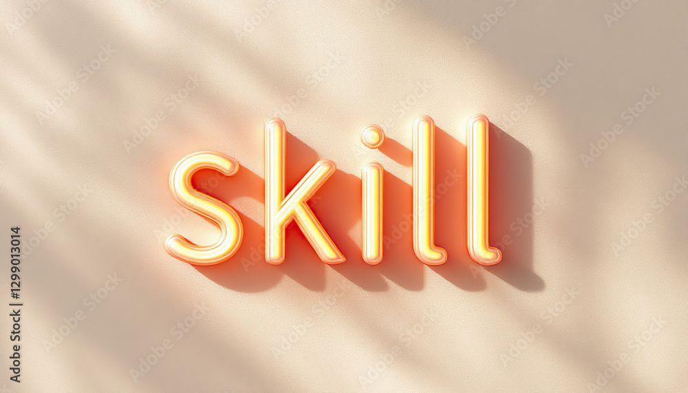 Poster skill word 3d render with warm light and shadow