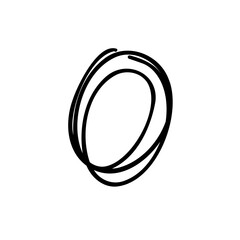 Handwritten letter O of latin english language. Black font symbol in hand drawn doodle style. Vector illustration isolated on white background. For presentation, logo, branding, font, education.