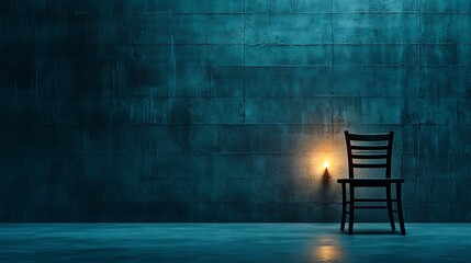 Isolated Wooden Chair Against Dark Abstract Wall with Soft Light in Minimalist Interior Setting
