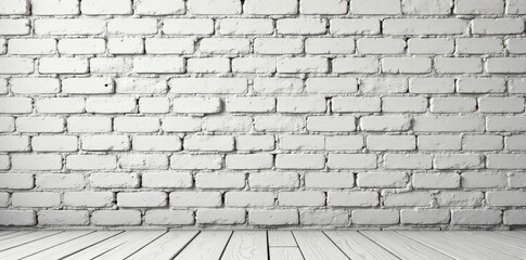Panoramic view of whitewashed aged brick wall texture , white, construction, shabby