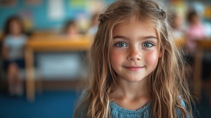 A diverse group of young children sits on a blue carpet in a classroom setting.