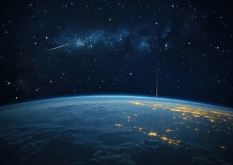 Fototapeta premium meteor shower over Earth with constellations scattered all around in a clear dark sky