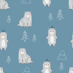 Seamless pattern with cute polar bears