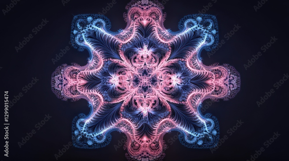 Poster 3d rendering abstract fractal texture pink and blue square on dark background. ai generated image