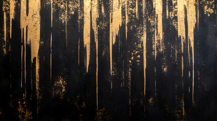 Striking Contrast: Golden Streaks on Deep Black Textured Background