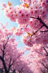 Abundant cherry blossoms forming a canopy of pink and white , flowers, bloom, nature