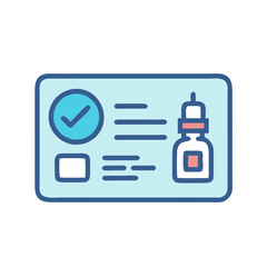 Obraz premium Illustration of a medical prescription icon featuring a checkmark and a bottle, representing healthcare and medication 