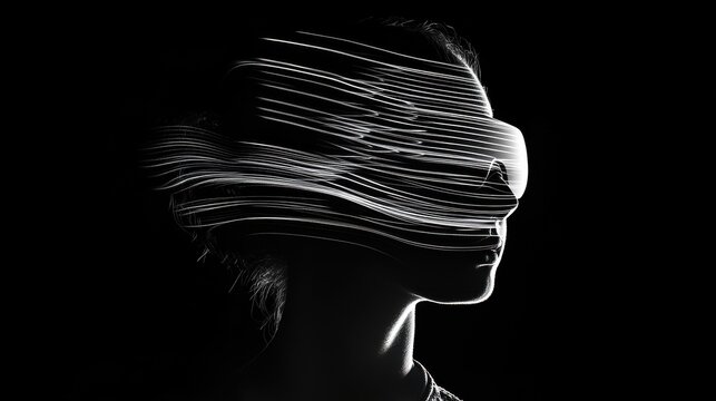 A silhouette of a person with virtual reality glasses. Generative AI image