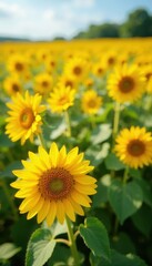 Golden sunflowers in full bloom, vibrant summer field , landscape, flora, bright