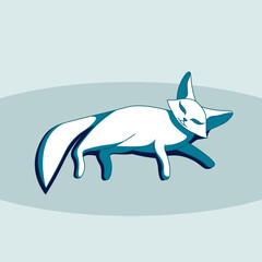 stylized white cat lies on a blue background