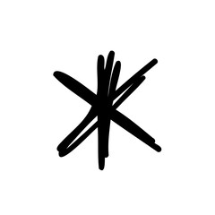 Handwritten asterisk symbol in hand drawn style. Vector illustration isolated on white background. For typography, font, shop, logo, alphabet, sales, signboard, education, branding, presentation