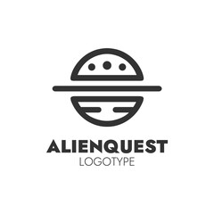 Obraz premium AlienQuest logotype featuring a minimalist black and white UFO design with text below