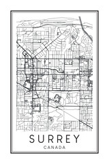 Naklejka premium Printable downtown road map poster of the Canadian city of SURREY on solid white background with city name