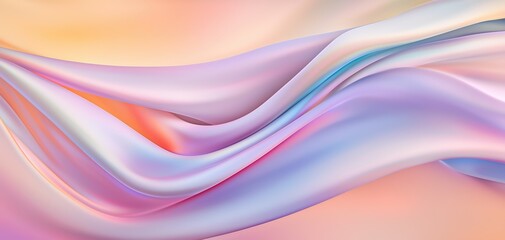 Featherlight abstract textures resembling silk waves floating in the air, infused with gentle iridescent pastel light