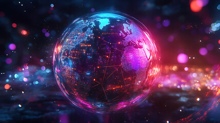 Neon Global Network Futuristic Earth Design with Vivid Colors