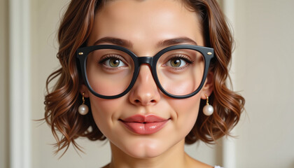 Fototapeta premium Confident woman smiling with stylish glasses, fashion inspiration