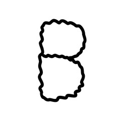 Rough letter B of latin english language. Black font symbol in hand drawn doodle style. Vector illustration isolated on white background. For presentation, logo, branding, font, education.