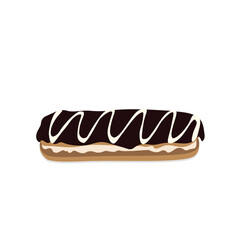eclair with dark chocolate and white glaze, flat