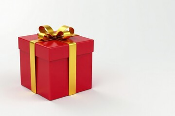 Obraz premium Luxurious red gift box with gold ribbon on a white background,, wrapping