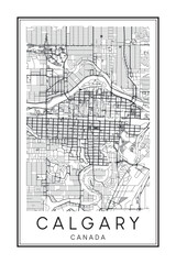 Printable downtown road map poster of the Canadian city of CALGARY on solid white background with city name