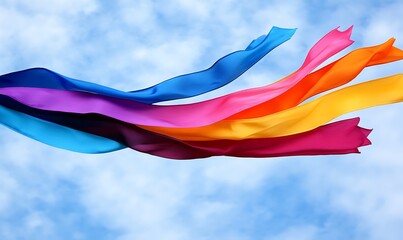 Fototapeta premium Colorful flowing ribbons in the sky create a vibrant and dynamic visual display of movement and texture