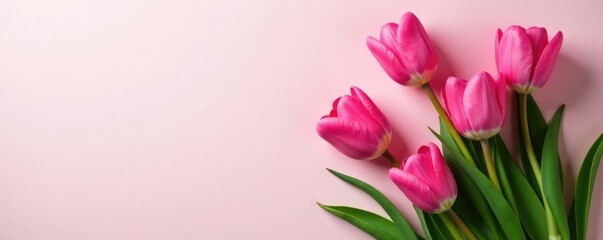 Obraz premium Pink tulips in a simple yet elegant arrangement, flowers, table, elegant