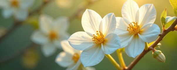 Fototapeta premium Close-up of delicate white flowers adorned with shimmering gold leaves, petal, event