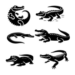Alligator Crocodile Silhouette Vector Set – Minimalist Black Wildlife Design for Logos, Tattoos, and Branding