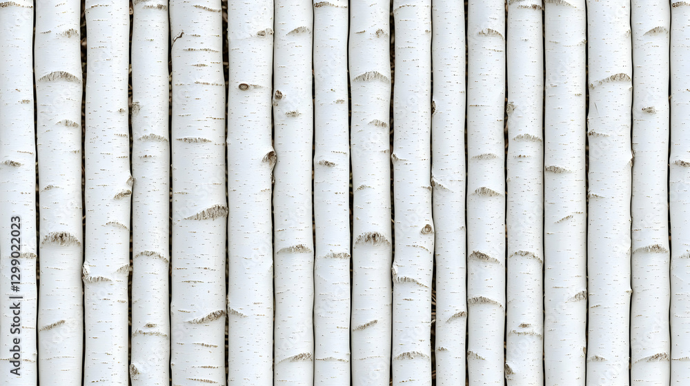 Poster close up of vertical white birch trees in a seamless pattern background texture