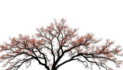 Obraz premium A lone deciduous tree, branches reaching skyward, isolated on pure white, leafy, plant