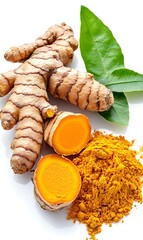 a turmeric root and powder