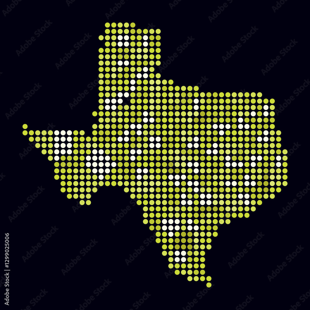 Poster texas dotted map. digital style map of the state on dark background. texas shape with circle dots. c