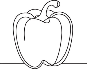 Bell Pepper Vector Art. Simple Line Illustration