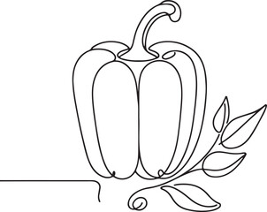 Bell Pepper Vector Art. Simple Line Illustration