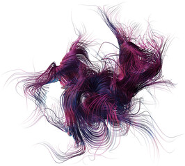 Fototapeta premium Intricate flowing abstract composition of delicate, multicolored lines weaving into an organic, energetic form. The digital artwork resembles dynamic movement, neural pathways, or ethereal energy 
