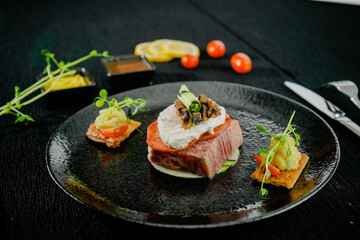 Tuna sashimi, tuna tartare and Wasabi sauce. Haute cuisine 9