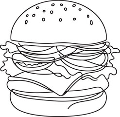 Burger Line Art Design - Simple Vector Drawing