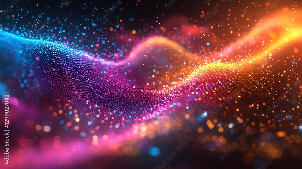 Poster abstract data stream with glowing particles and vibrant color gradient