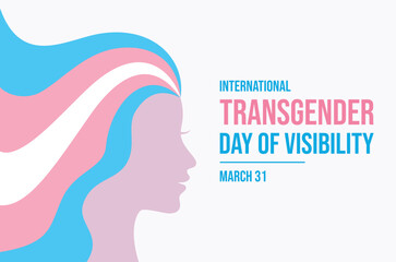 International Transgender Day of Visibility poster vector illustration. Female head in profile with long rainbow hair icon. LGBTQIA transgender pride flag symbol. Template for background, banner, card