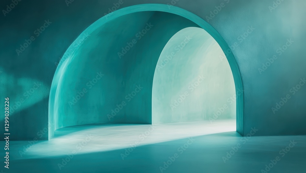 Poster serene interior space with soft turquoise arches and gentle light creating a tranquil atmosphere for
