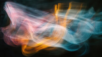 abstract expressionist painting with fluid dynamic shapes and vibrant colors captured using Long Exposure Photography and InBody Image Stabilization for a fluid motionfilled effect