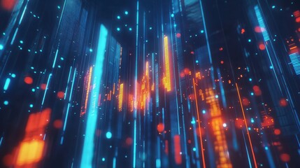 Dynamic financial chart with fluctuating graphs and glowing elements on a blue background