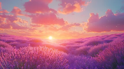 Breathtaking Lavender Field Aglow in the Sunset s Warm Embrace