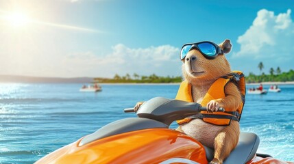 Capibara's beach adventure holiday fun seashore bliss happy animal travel