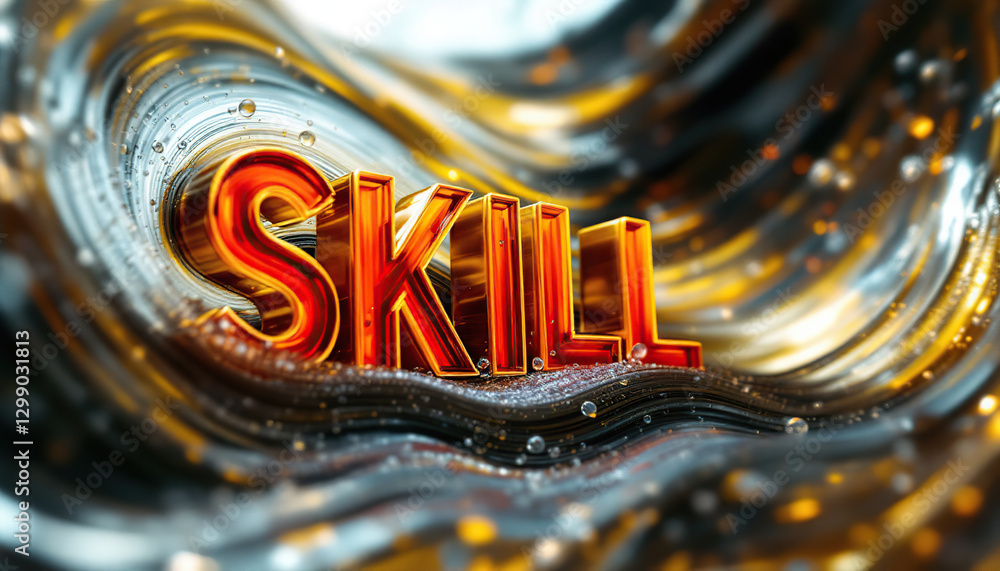 Poster gold skill word 3d render on abstract background