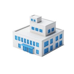  Three dimensional toy like building of a hospital with blue windows and doors transparent background PNG 