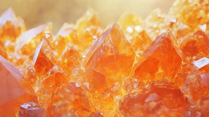 Vibrant Orange Crystals with Shiny Facets and Natural Light Highlights