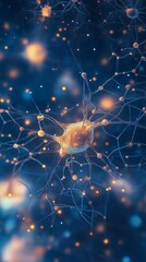 Neural network visualization with glowing neurons and synaptic connections