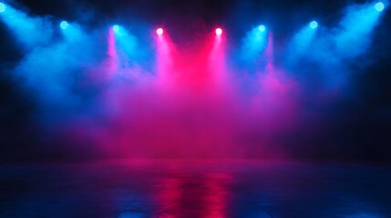 Fototapeta premium Mystical fog lit by colorful stage lights reflection high resolution picture